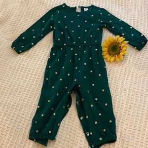 Green and Gold Polka toddler one piece romper size 18-24 months